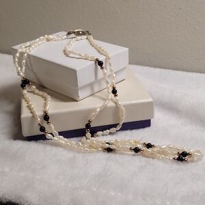 Vintage Freshwater Pearl & Onyxbead Double String Neacklace